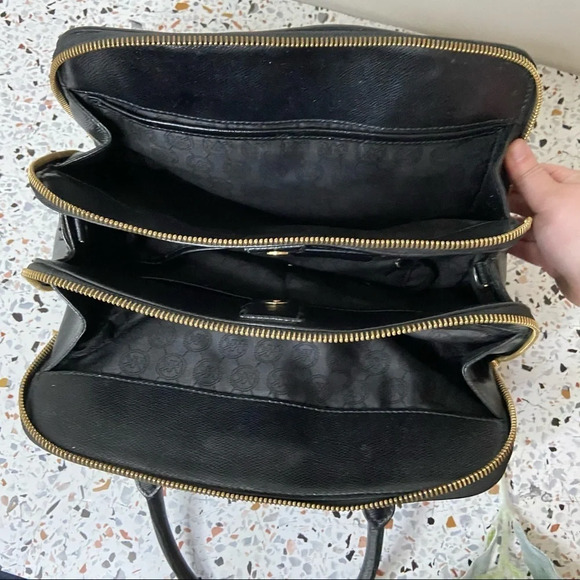 MICHAEL KORS Reese Saffiano Leather Designer Satchel With Metal Logo Charm - Picture 5 of 16